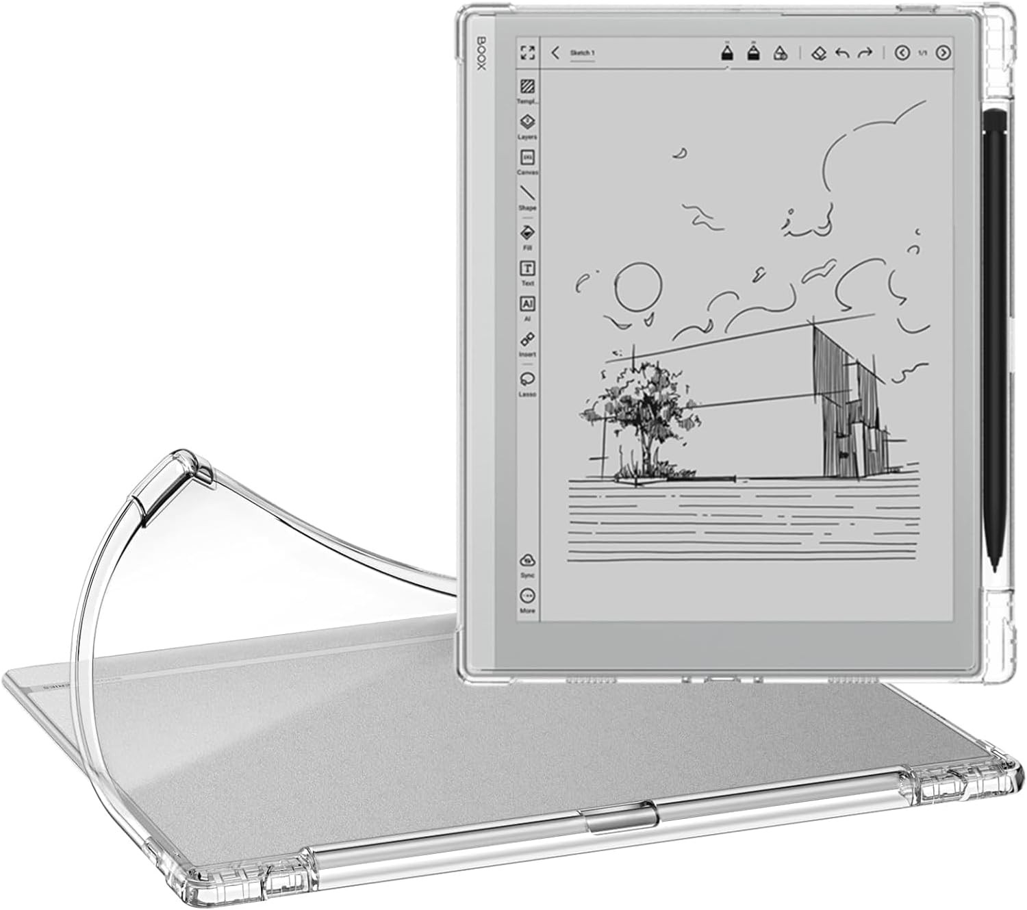 Case for Boox Tablet Go 10.3 ePaper, Built-in Pen Holder, Clear Cover
