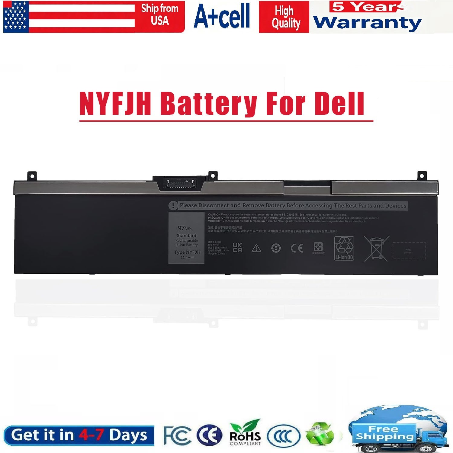 97Wh NYFJH Battery For Dell Precision 7530 7540 7730 7740 P74F P34E Series