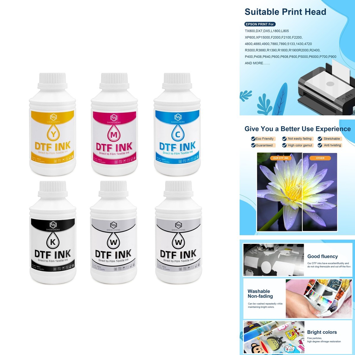 SHENYIHENG Premium DTF Ink 3000ML - DTF Transfer Ink PET Film, Used Epson