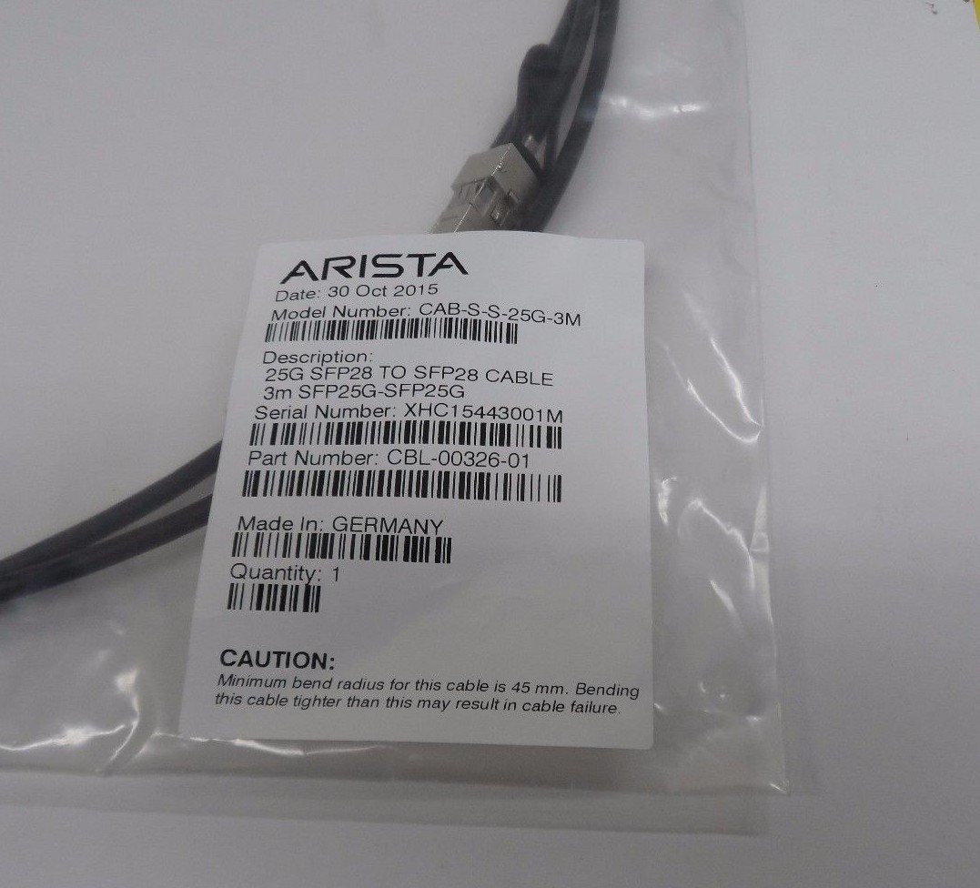 *NEW* ARISTA  CAB-S-S-25G-3M SFP28 TO SFP28 CABLE 3M SFP25G-SFP25G CBL-00326-01