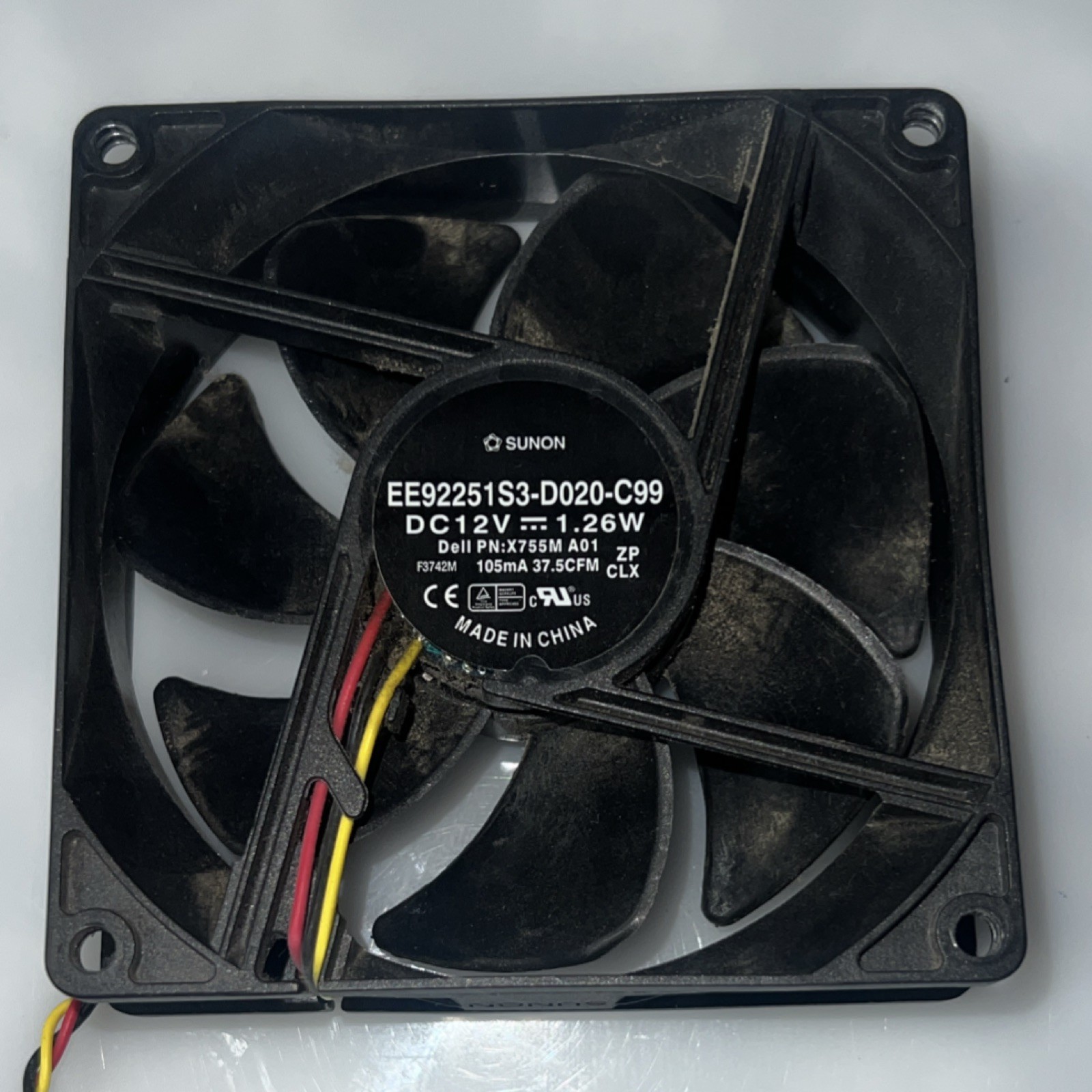 SUNON EE92251S3-D020-C99 92mm 12V 3-Pin Case Fan 37.5 CFM Black