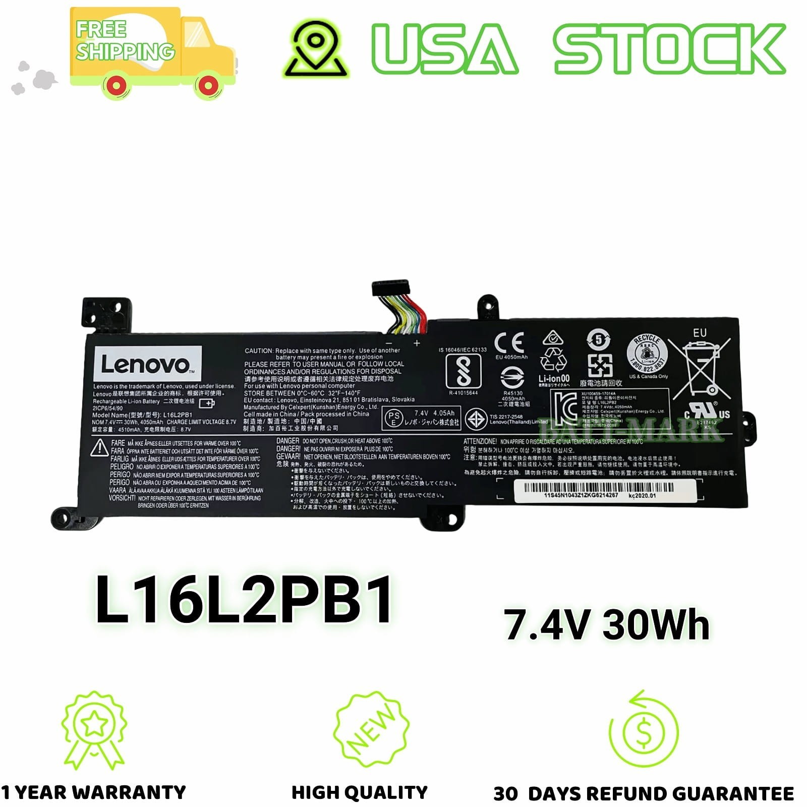 Genuine High Capacity Battery L16M2PB1 L16C2PB2 L16L2PB3 For Lenovo IdeaPad 330