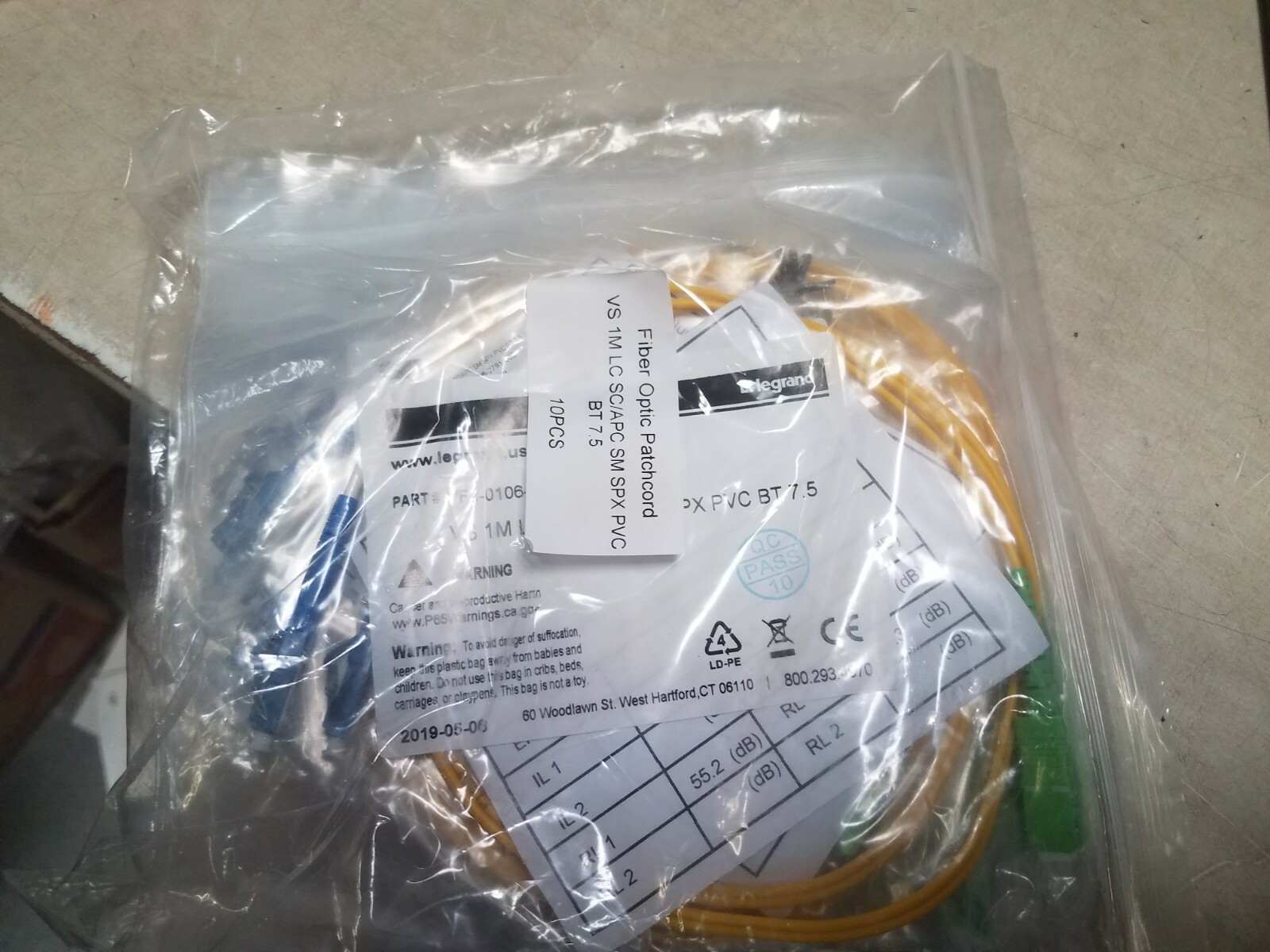 PACK OF 10 NEW LEGRAND VFJ-0106-2791-003 VS 1M LC SC/APC SPX PVC BT 7.5