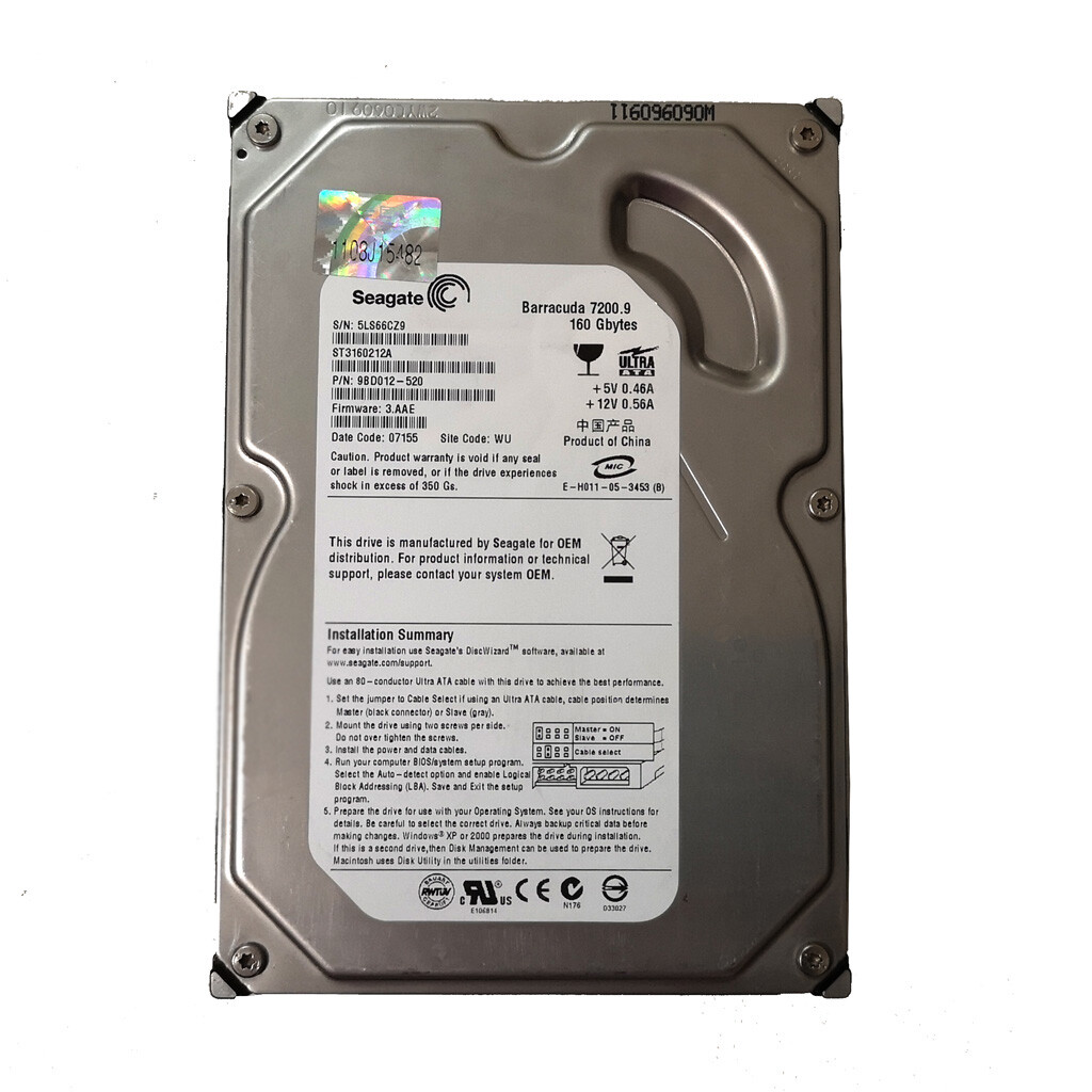 Seagate 160GB ST3160212A 7200RPM PATA IDE 3.5 inch Desktop HDD Hard Disk Drive