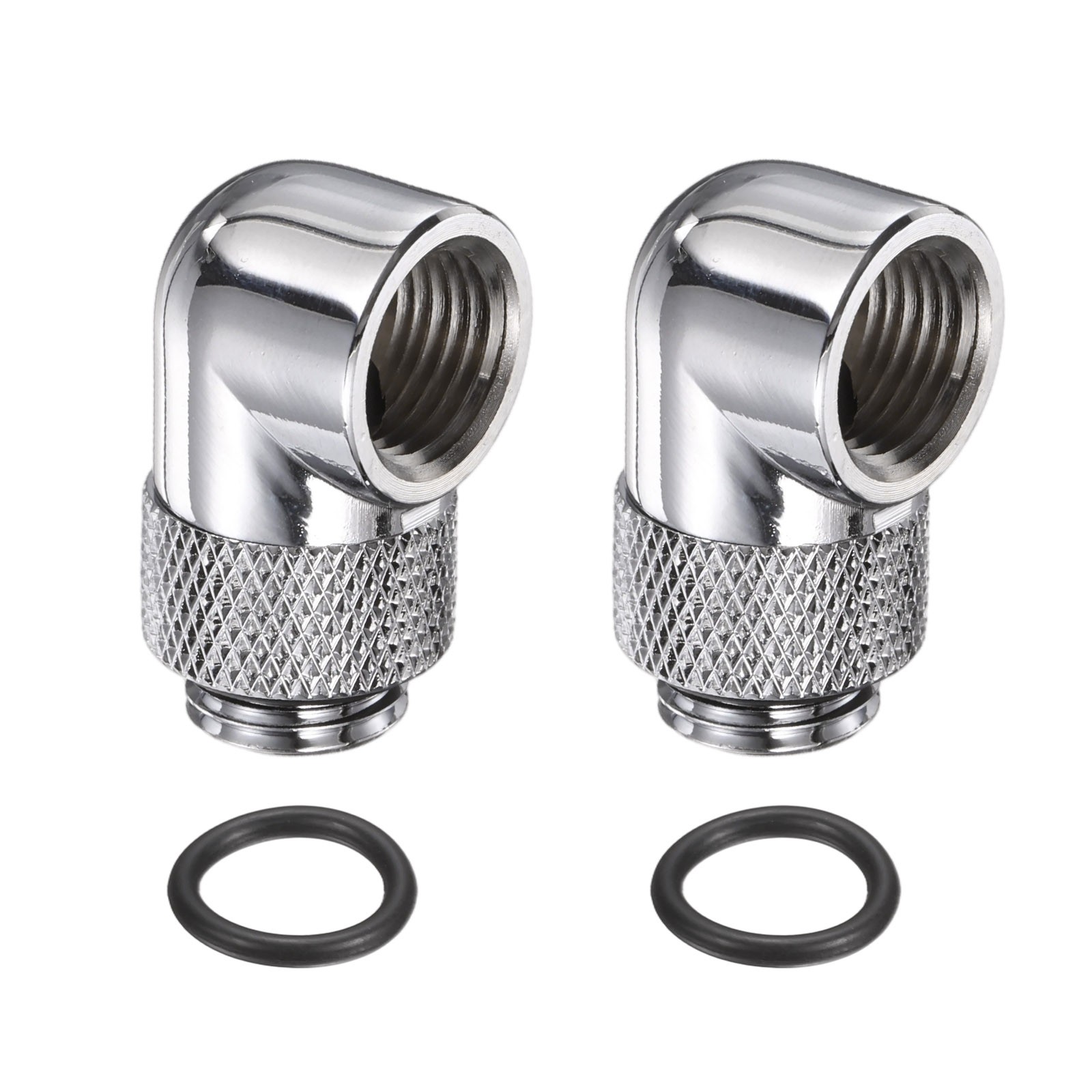 2-Pack G1/4" Thread Male to Female 90° Rotary Elbow Adapter Fitting, Silver