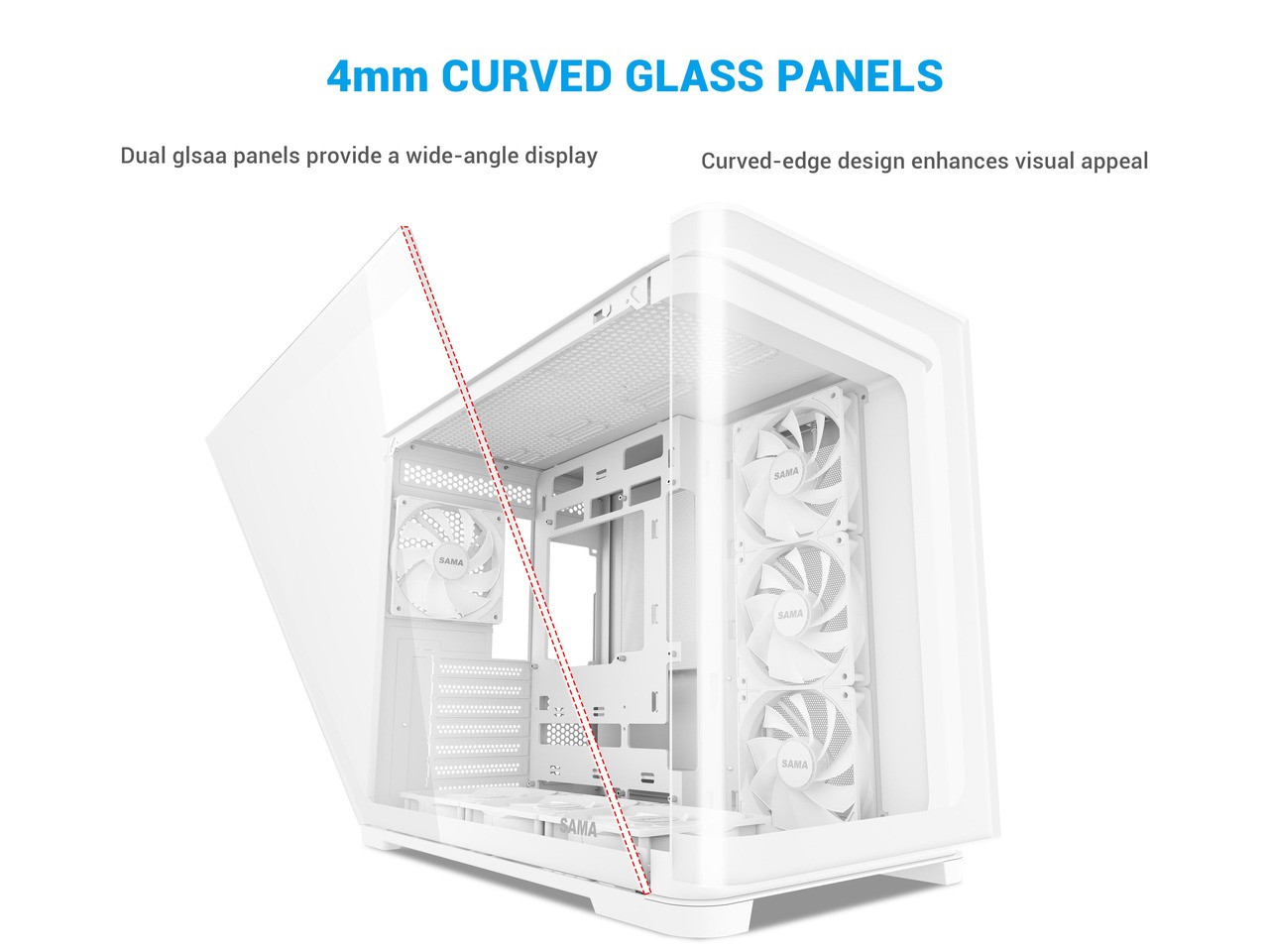 SAMA V60 PC Case, Mid-Tower Computer Case, A Curved Tempered Glass, 7