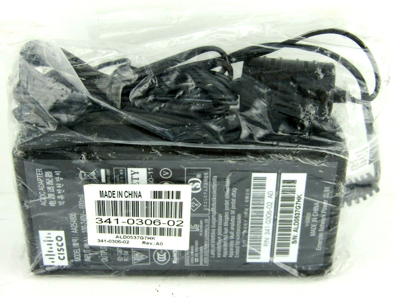 NEW Cisco 341-0306-02 AC/DC Adapter, AA25480L, 100-240V~600mA, 341030602