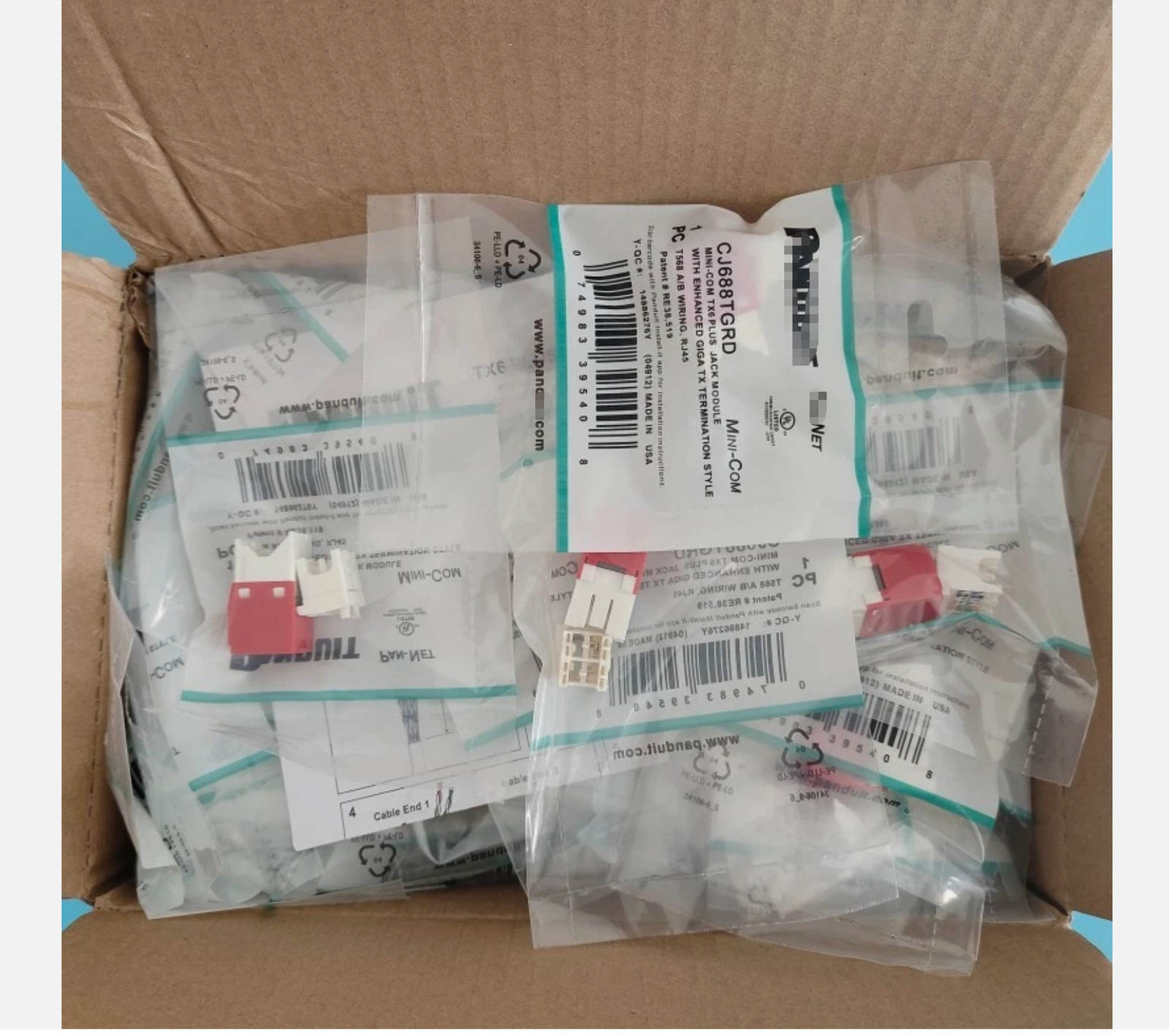 Fits Panduit Giga TX Cat6 jack Red CJ688TGRD BOX OF 50. ！