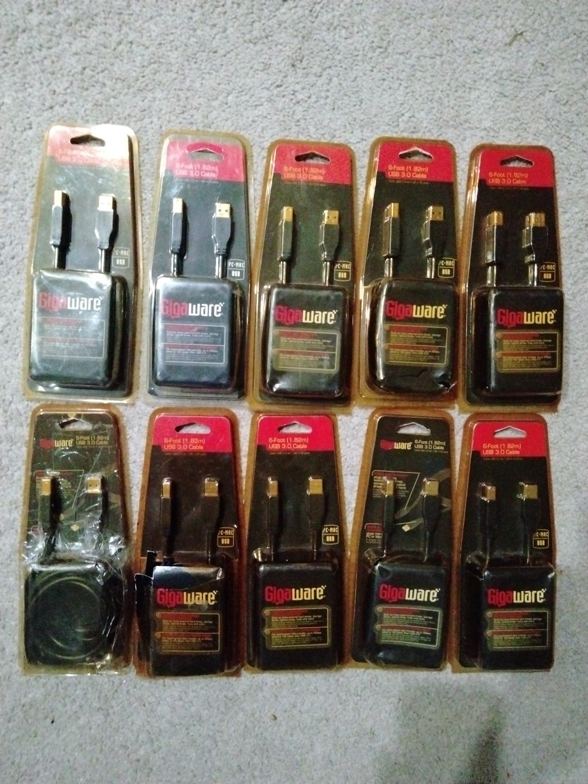 Lot of 10 Gigaware USB 3.0 Cable A Male to B Male Printer Scanner Cord