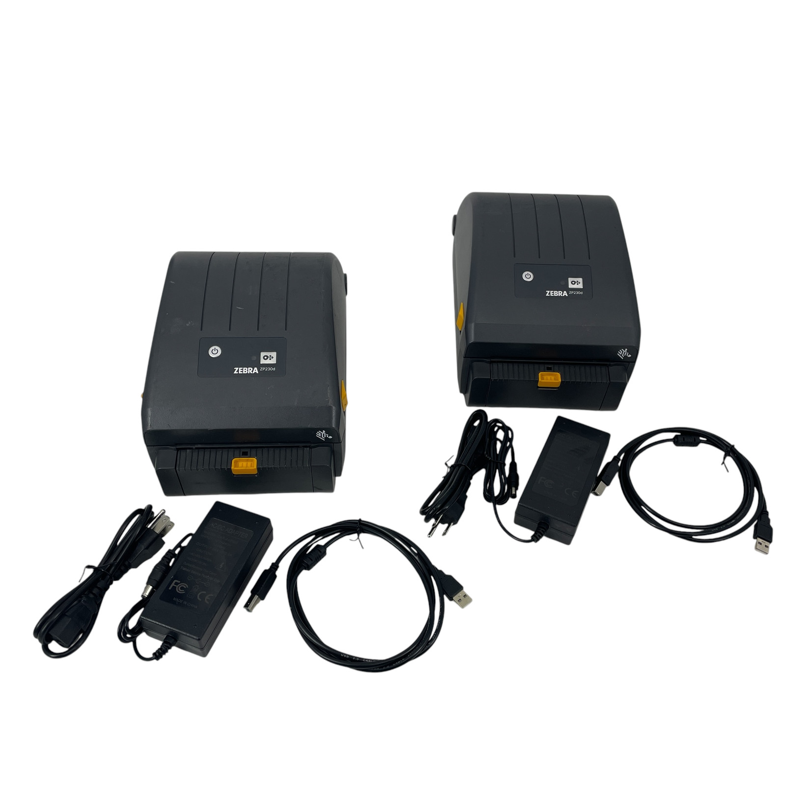 Lot of 2 Zebra ZP230d Monochrome Thermal Barcode Label Printer with AC Adapter