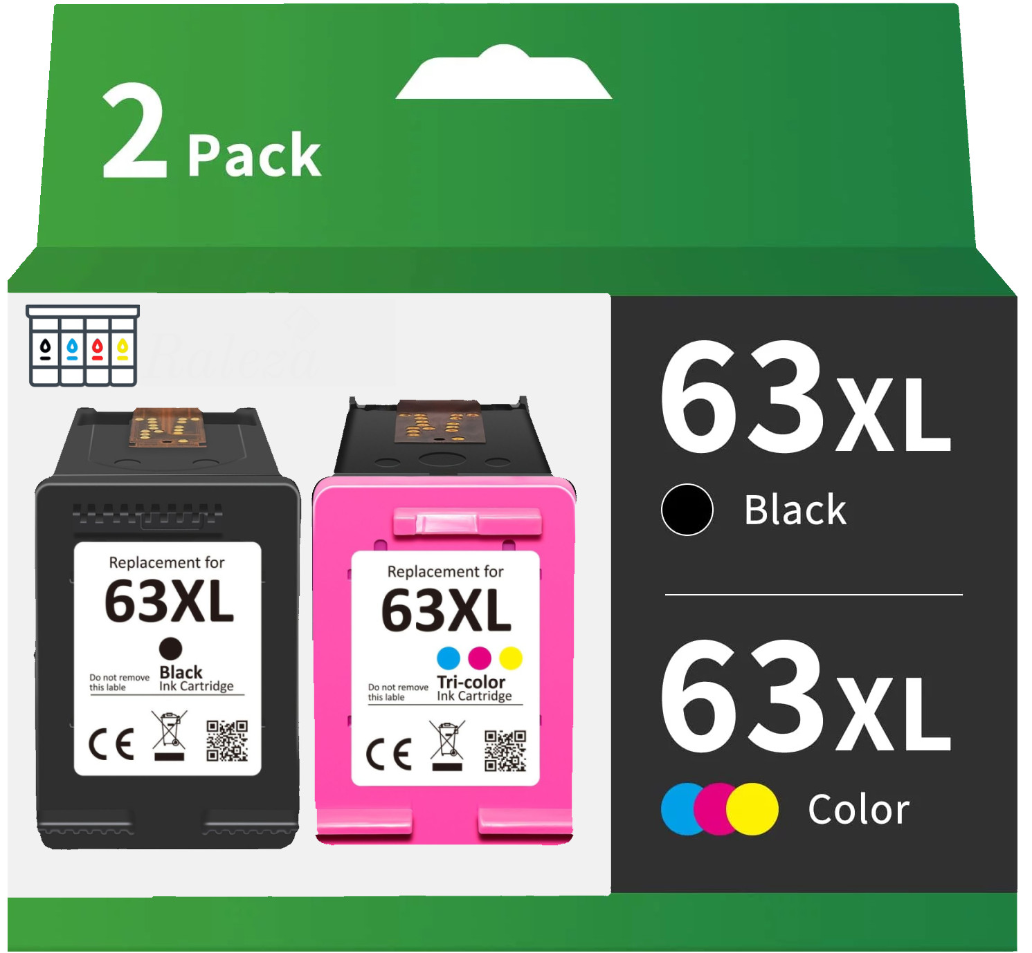 2PK Ink Cartridge Compatible For HP 63XL ENVY 4512 4516 OfficeJet 4652 4655