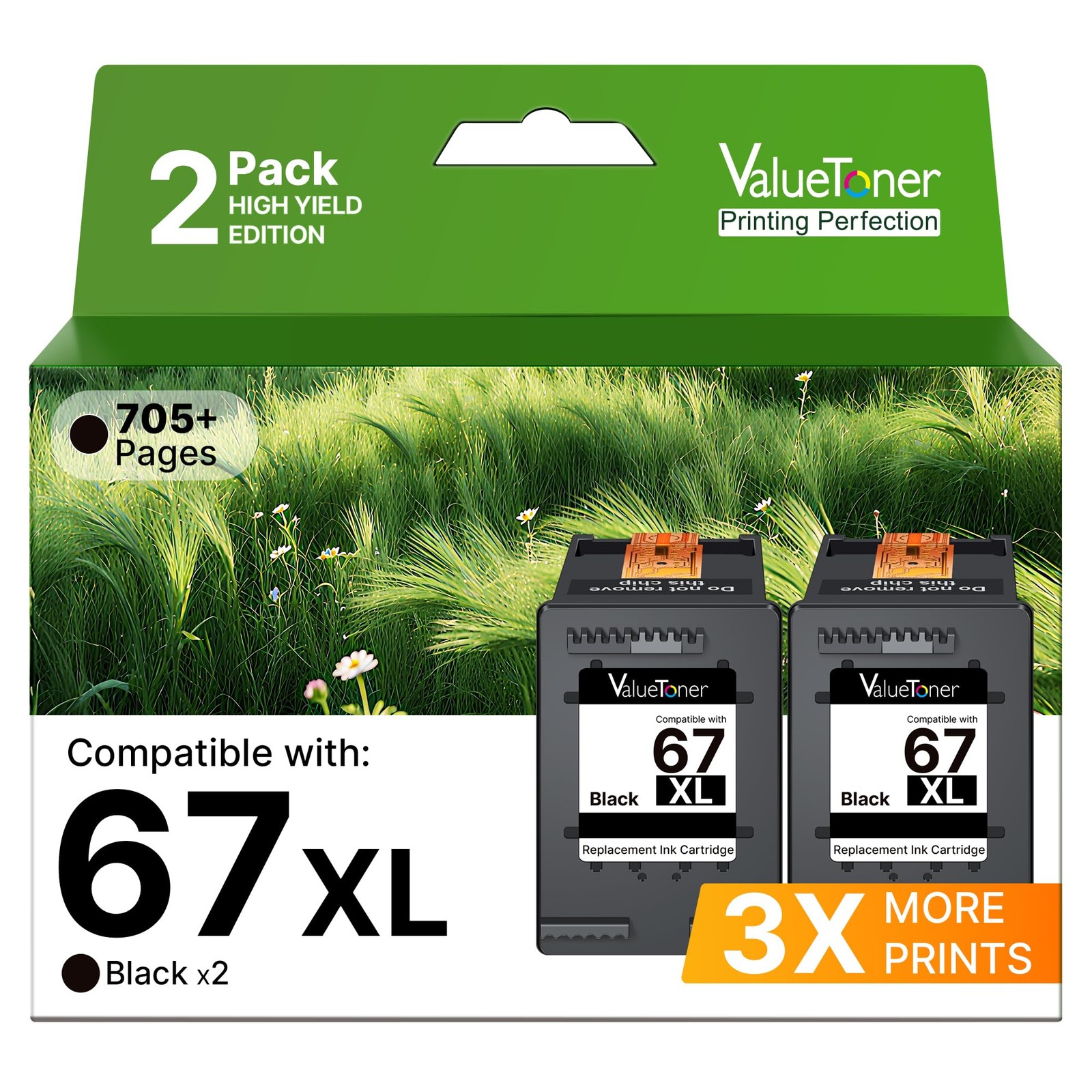 67XL Black Ink Cartridge for HP 67XL 2-Pack