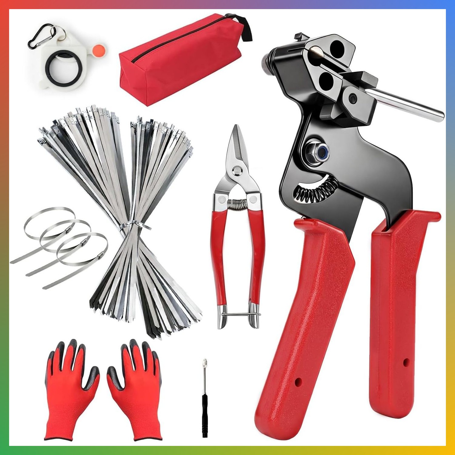 Metal Zip Tie Gun Set Stainless Steel Cable Ties 200Pcs Heavy Duty Red
