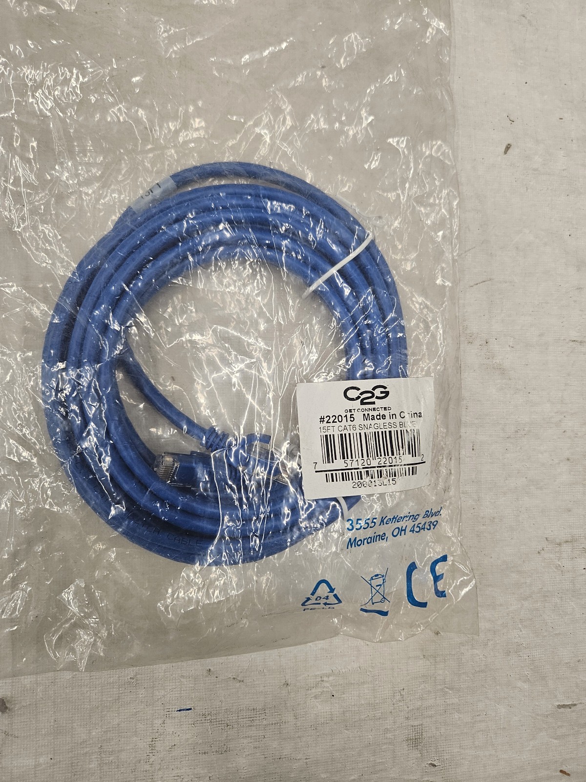 C2G Cat 6 Patch Cord Ethernet Cable Snagless Boot Brand New 15ft Blue