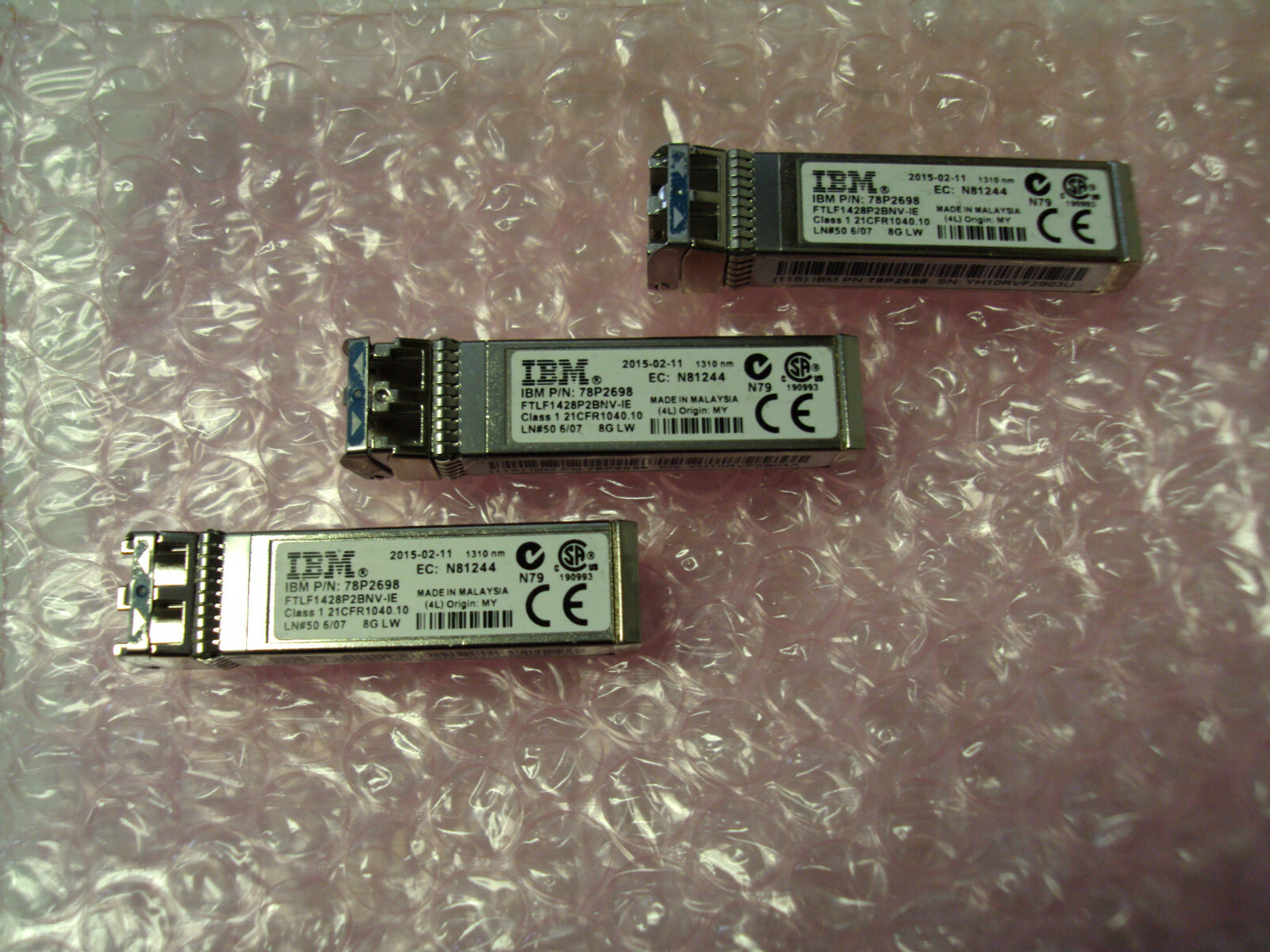 Lot of 3 IBM 8GB LW SFP Optical Transceivers 78P2698 Finisar FTLF1428P2BNV-IE