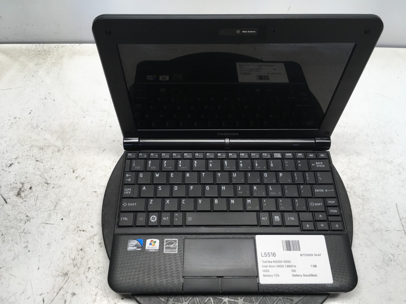 Toshiba NB255-N250 Intel Atom N455 1.66GHz 1 GB NO HDD