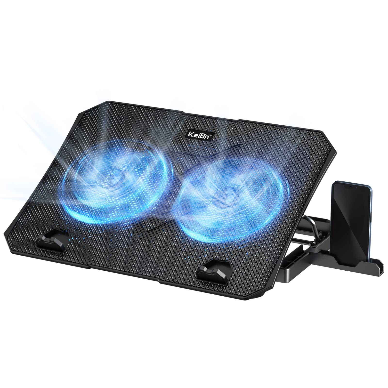 Gaming Laptop Cooling Pad with 2 Fans, 5 Adjustable Heights & 2 USB Ports - Fits