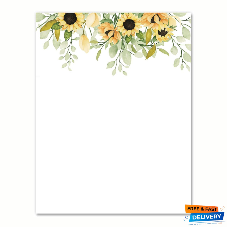 60pk Sunflower Letterhead Paper 8.5x11 Watercolor