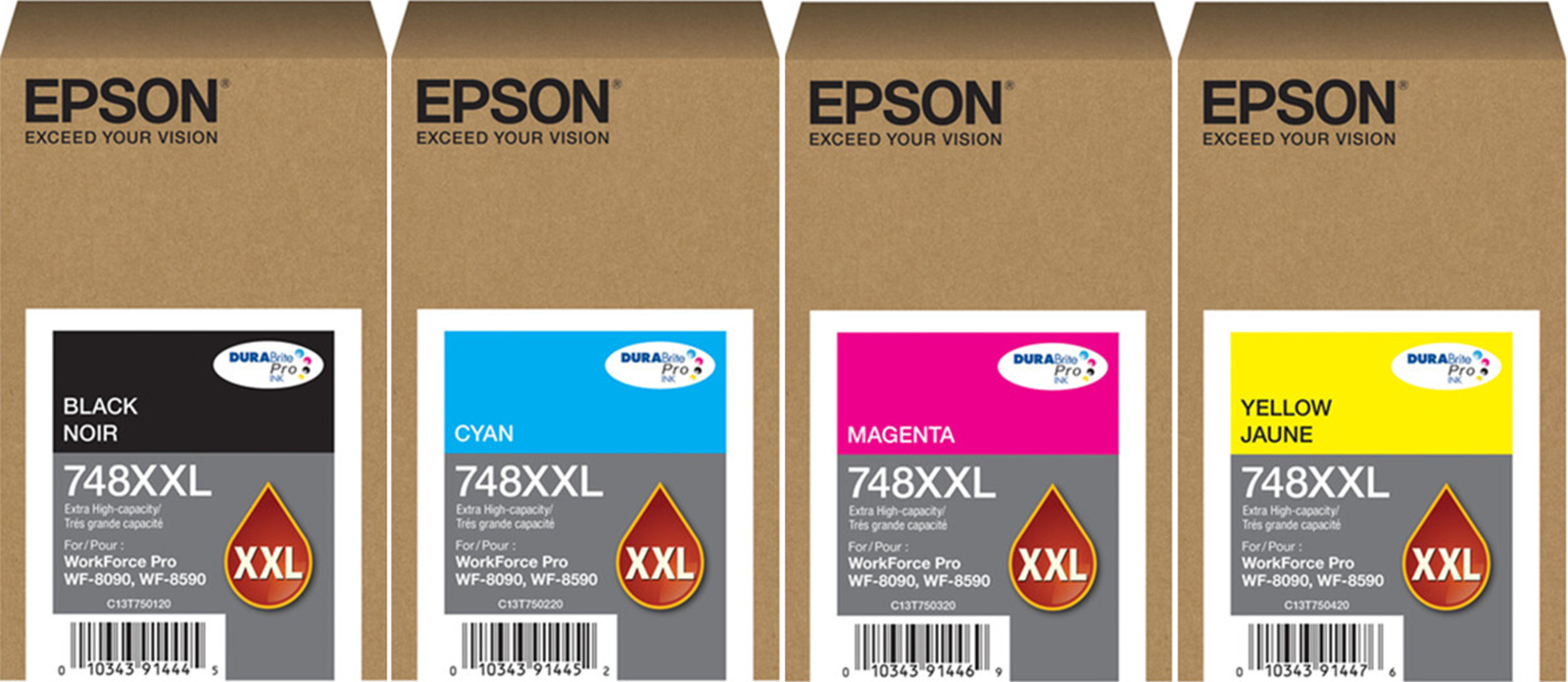 New Genuine Epson 748XXL Black Color 4PK Ink Cartridges Bag
