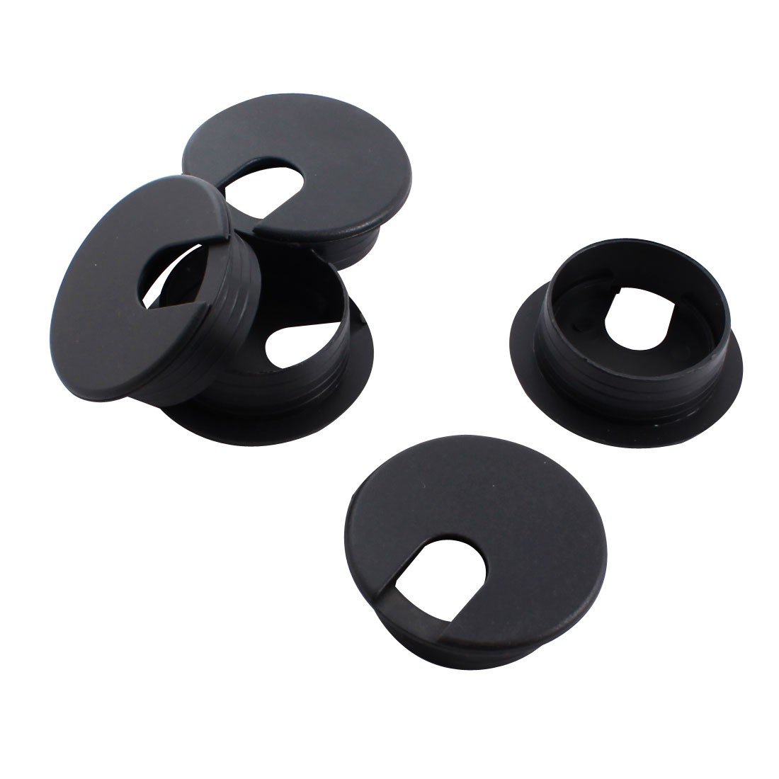Computer Desk Round Black Grommet Fixing Wire Cable Hole Cover 35mm 5pcs