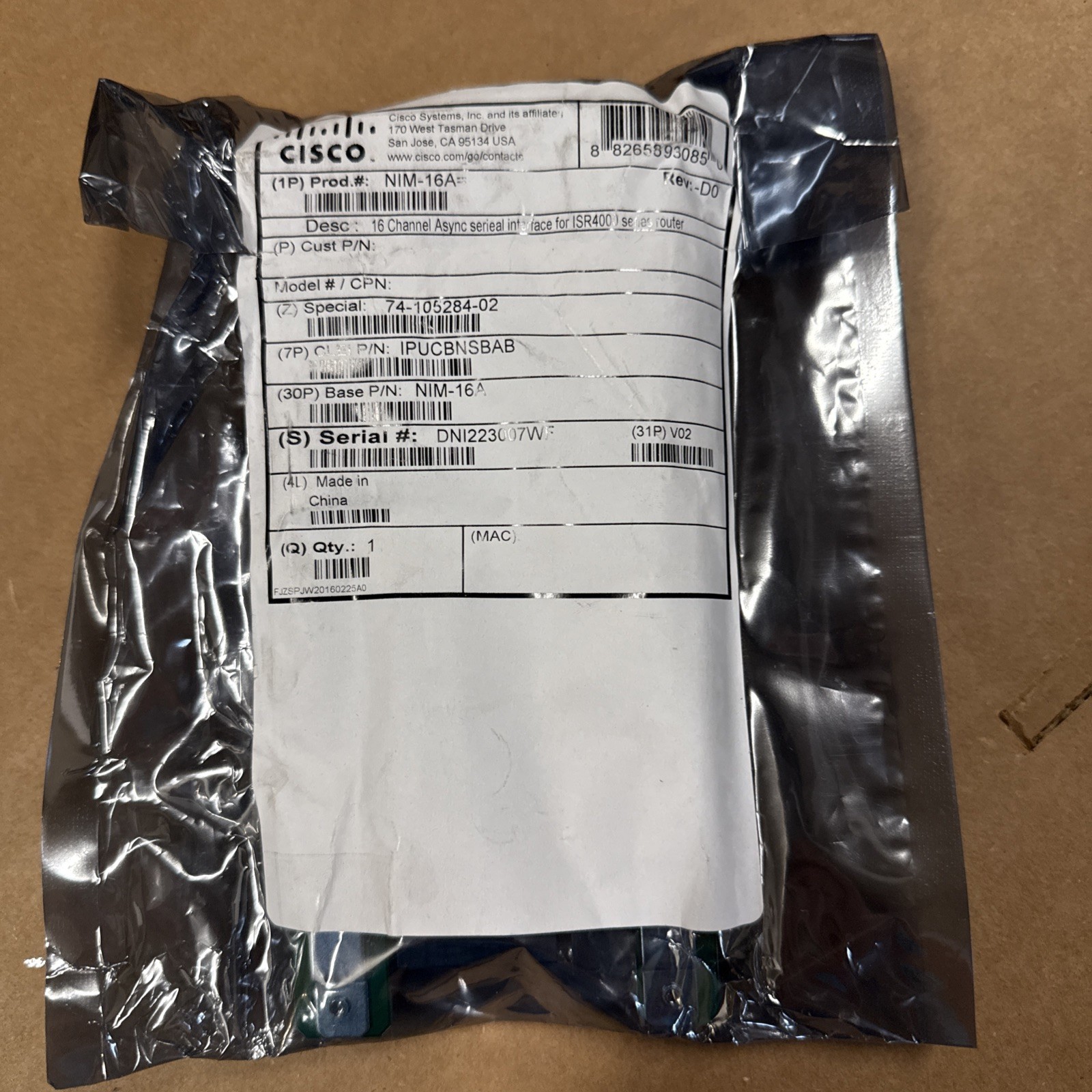 Cisco NIM-16A 16 Channel Asynce Serial Interface for ISR4000 Series Router