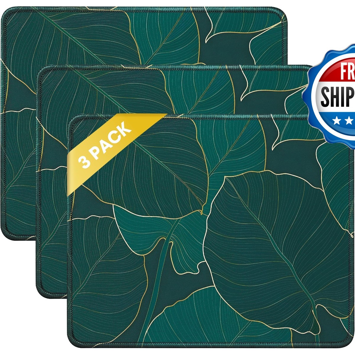 JIKIOU 3 Pack Mouse Pad Stitched Edge 10.2x8.3in Leaf