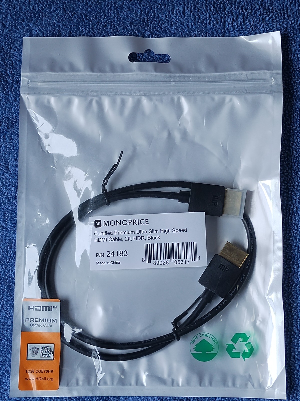 2-Foot Ultra Slim High Speed HDMI to HDMI Cable [HDMI Male to HDMI Male]