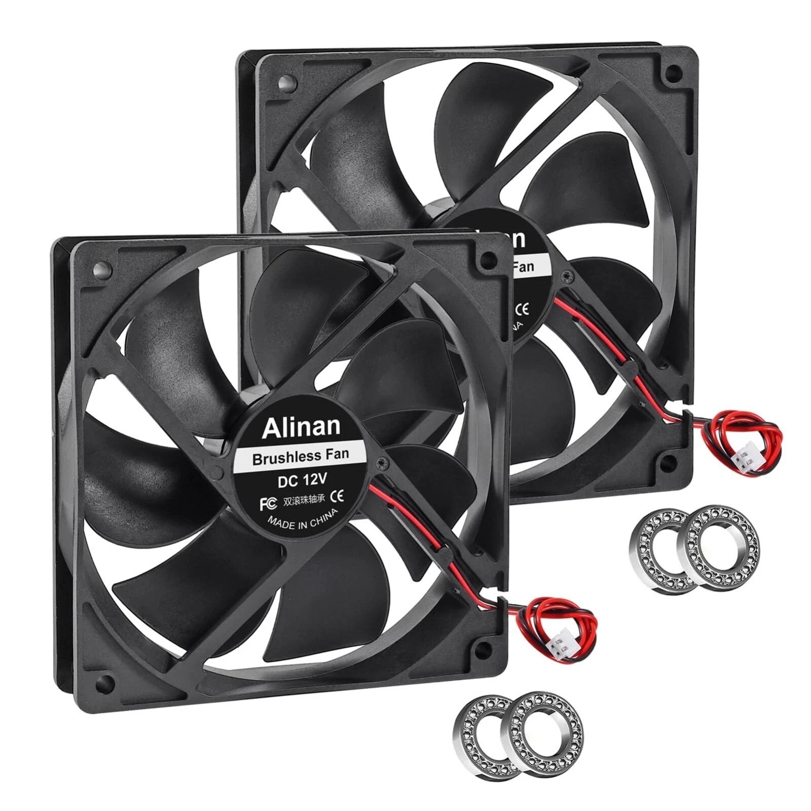 2Pcs 12025 120Mm X 25Mm 12V 5 Inch Dual Ball Bearings Brushless Fan 2Pin DC Cool