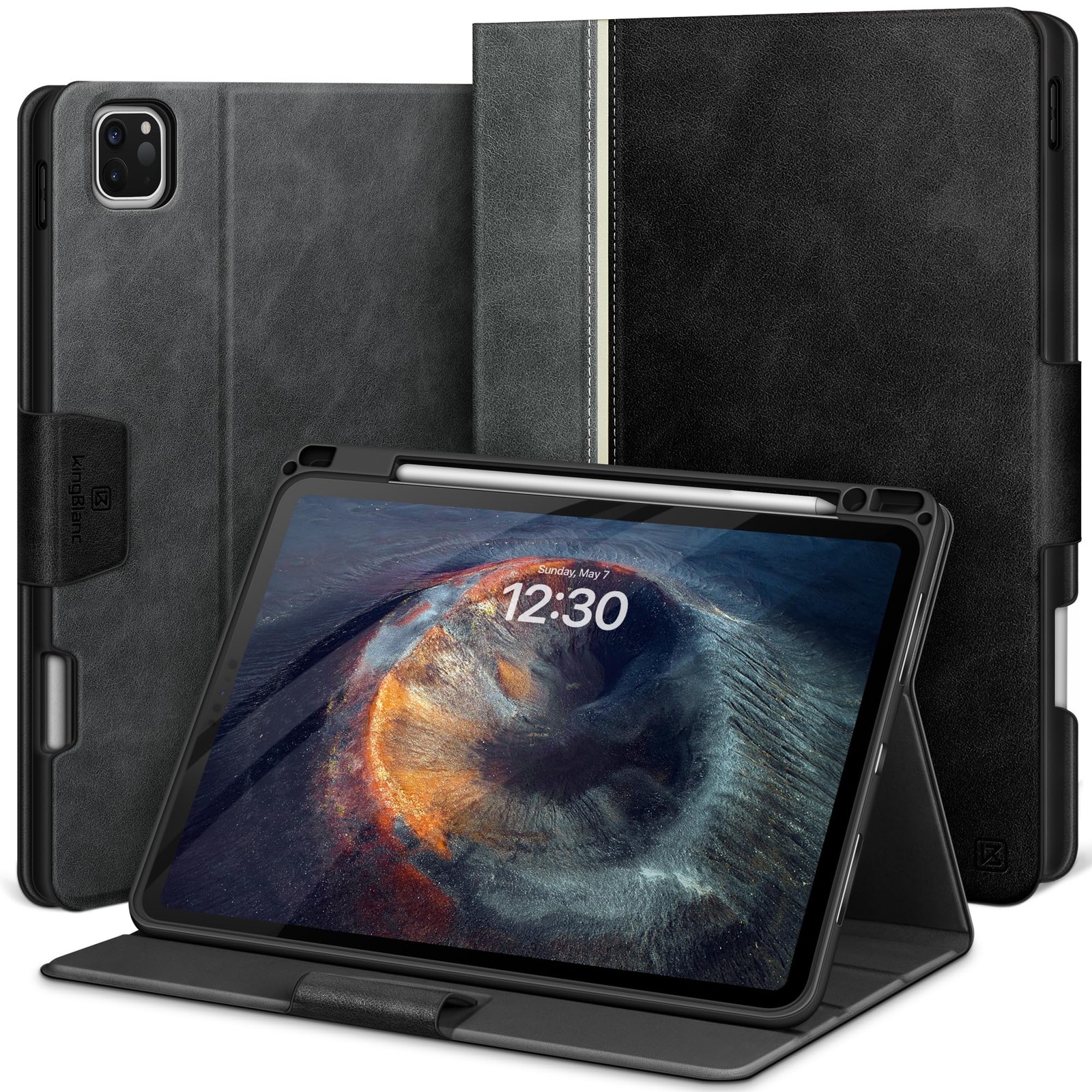 KingBlanc Book-Style Case for iPad Pro 13-inch (M5 2025/M4 2024) Black × Gray