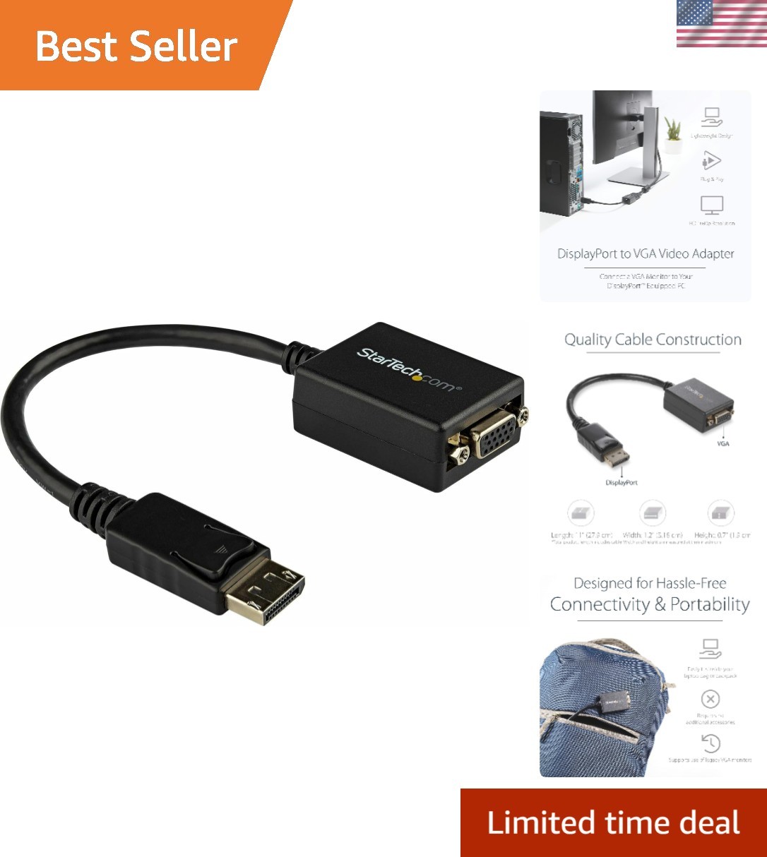 Portable DisplayPort to VGA Adapter - 1080p Travel Companion for Workstations