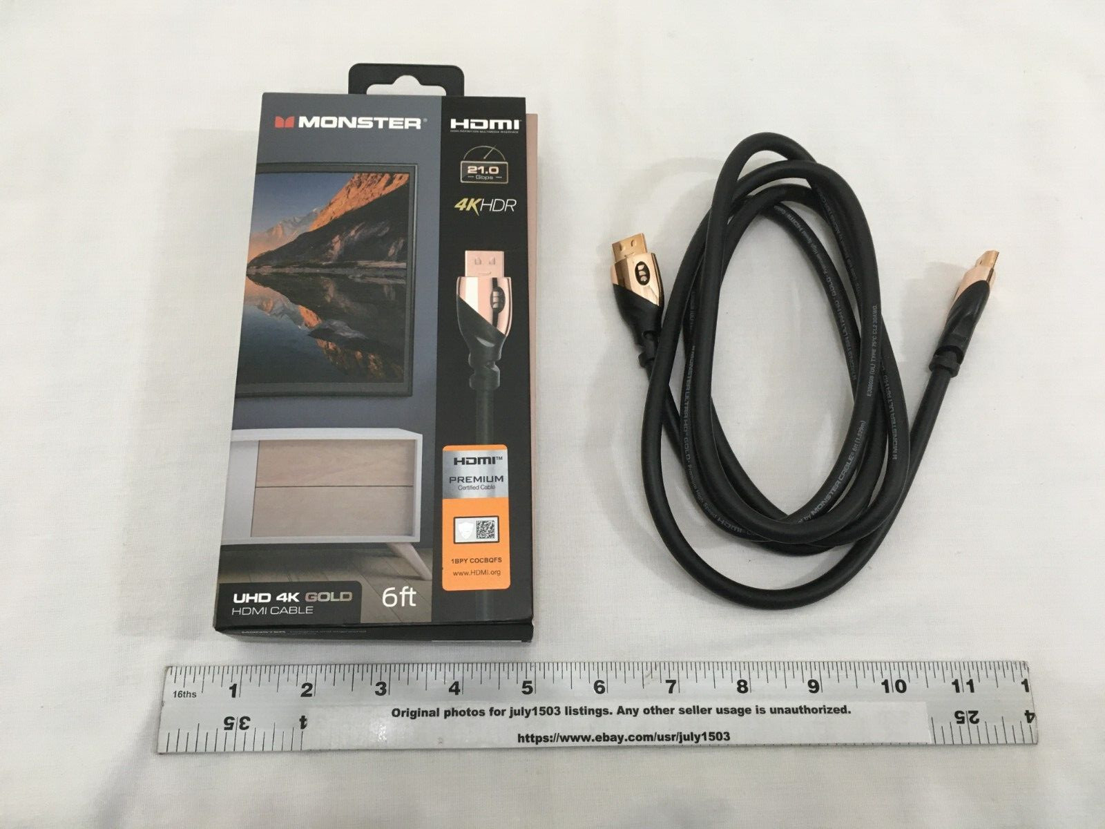 (1) NEW Monster 6-Ft HDMI UHD Gold 4K Cable Ultra HD w/Ethernet Cord 60/120 Hz