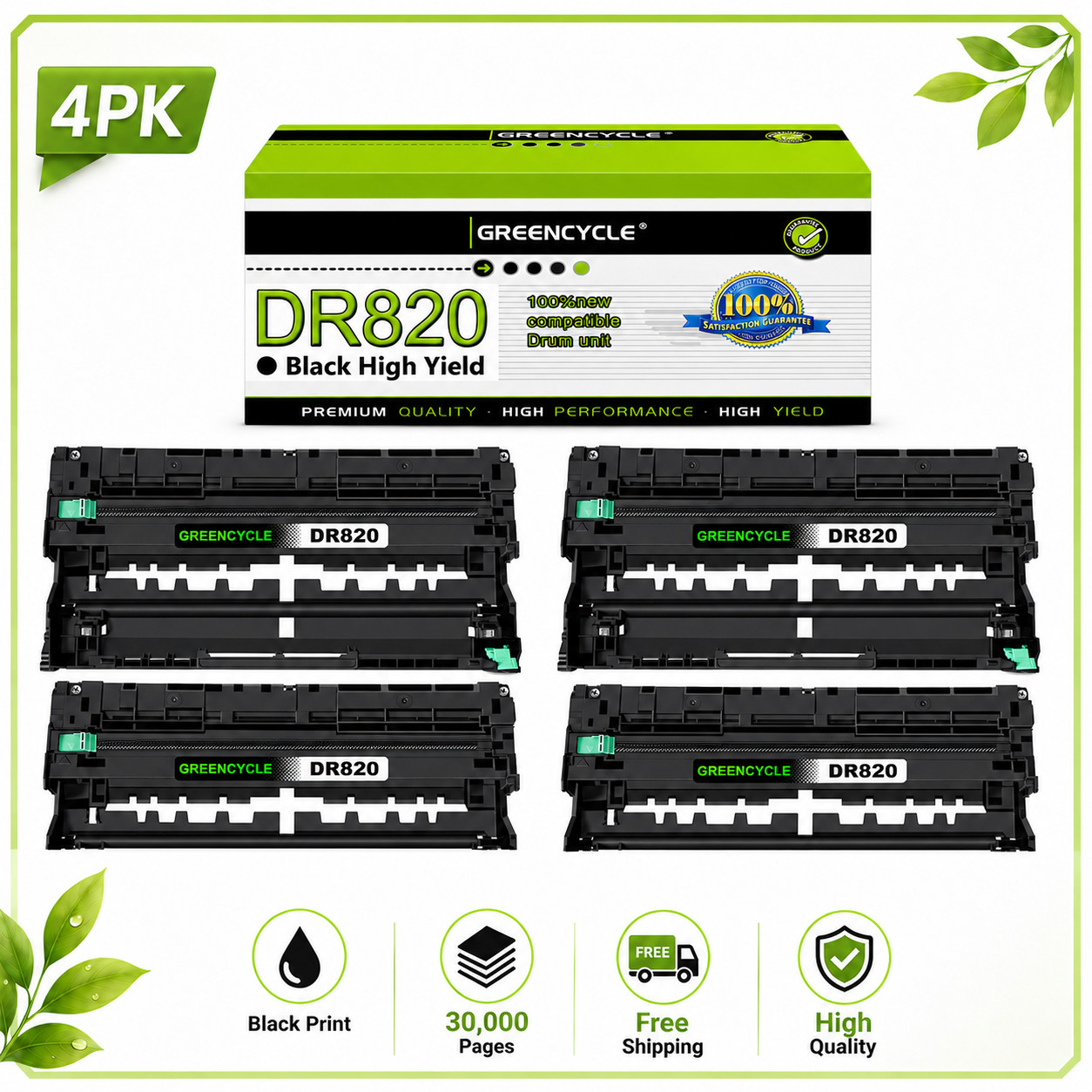 4* Replace For Brother DR820 High Yield Black Drum Unit New 