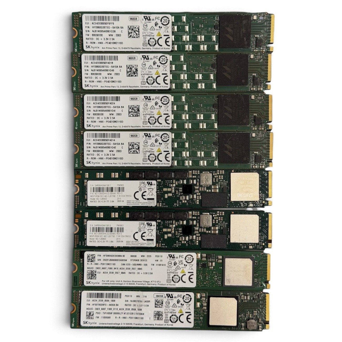 Lot of 8 NVMe M.2 22110 SSD • 1x 3.84TB • 7x 960GB • SK hynix Samsung PCIe