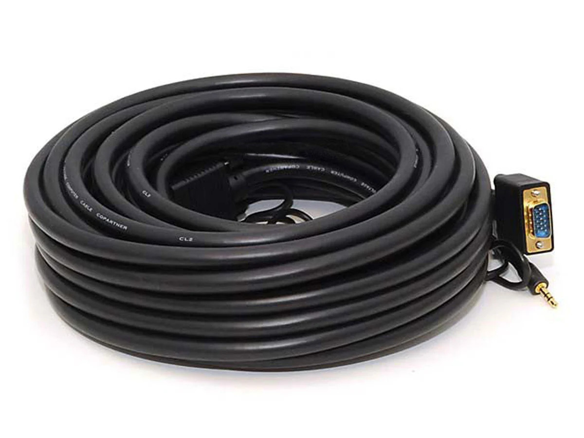 Monoprice 50ft Super VGA HD15 M/M CL2 Rated Cable W/ Stereo Audio, Gold Plated
