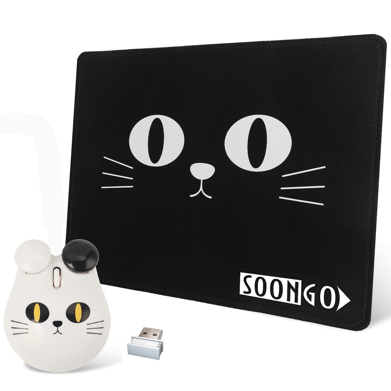 Cute Cat Wireless Mouse and Pad set 3.15*2.75*1.0 inch, White wiress 