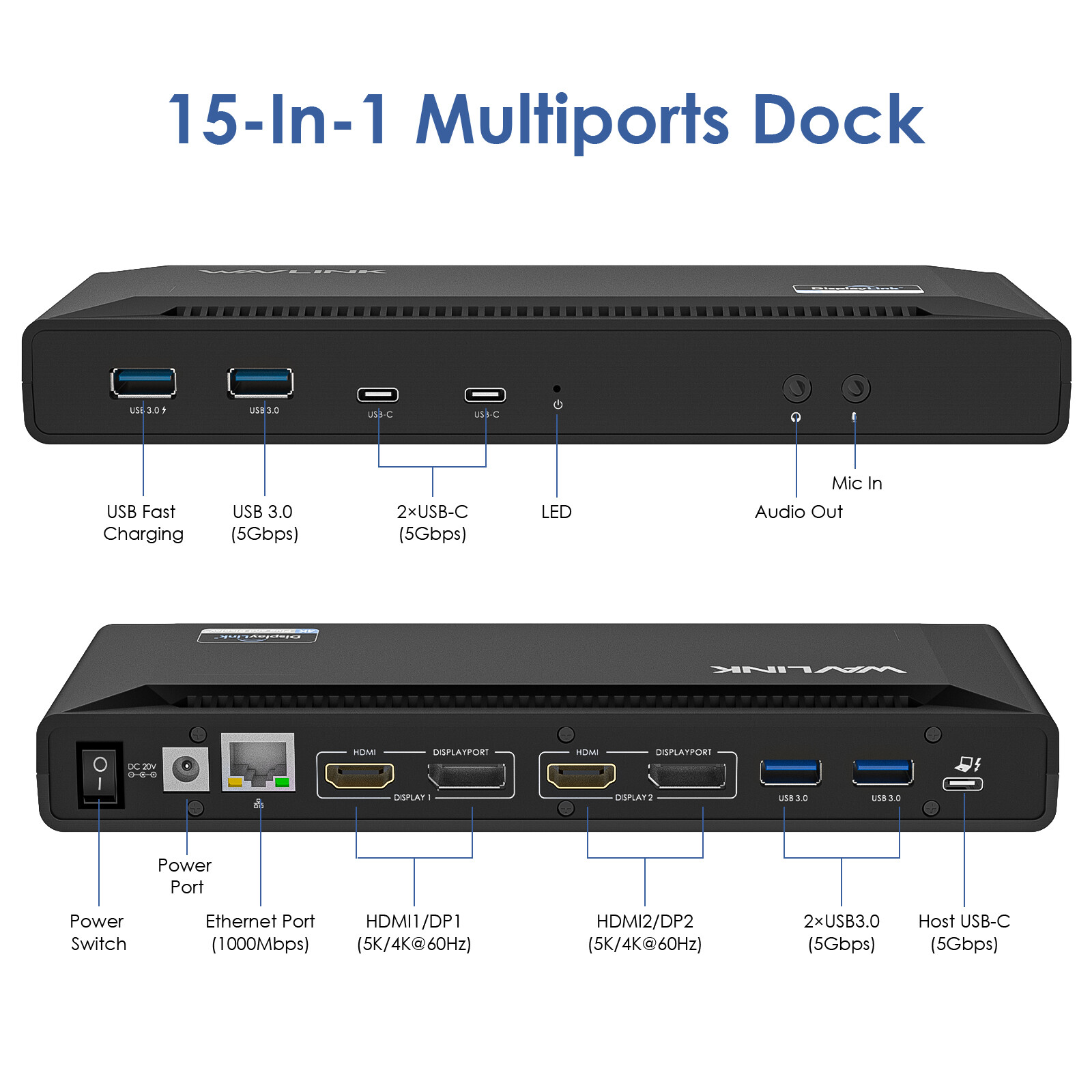 Wavlink USB C Docking Station Dual 4K Displays 65W Laptop  PD Gigabit Ethernet