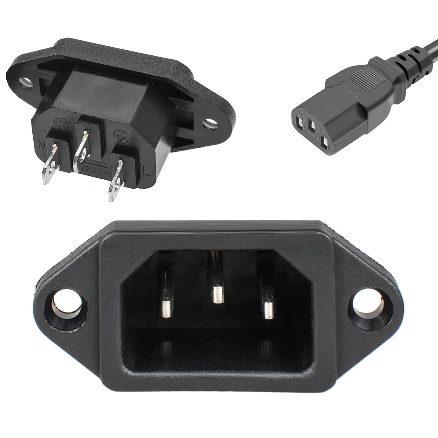 3 Pack Screw Mount 3 Pins Inlet Power Plug Socket IEC320 C14 AC 250V 10A by
