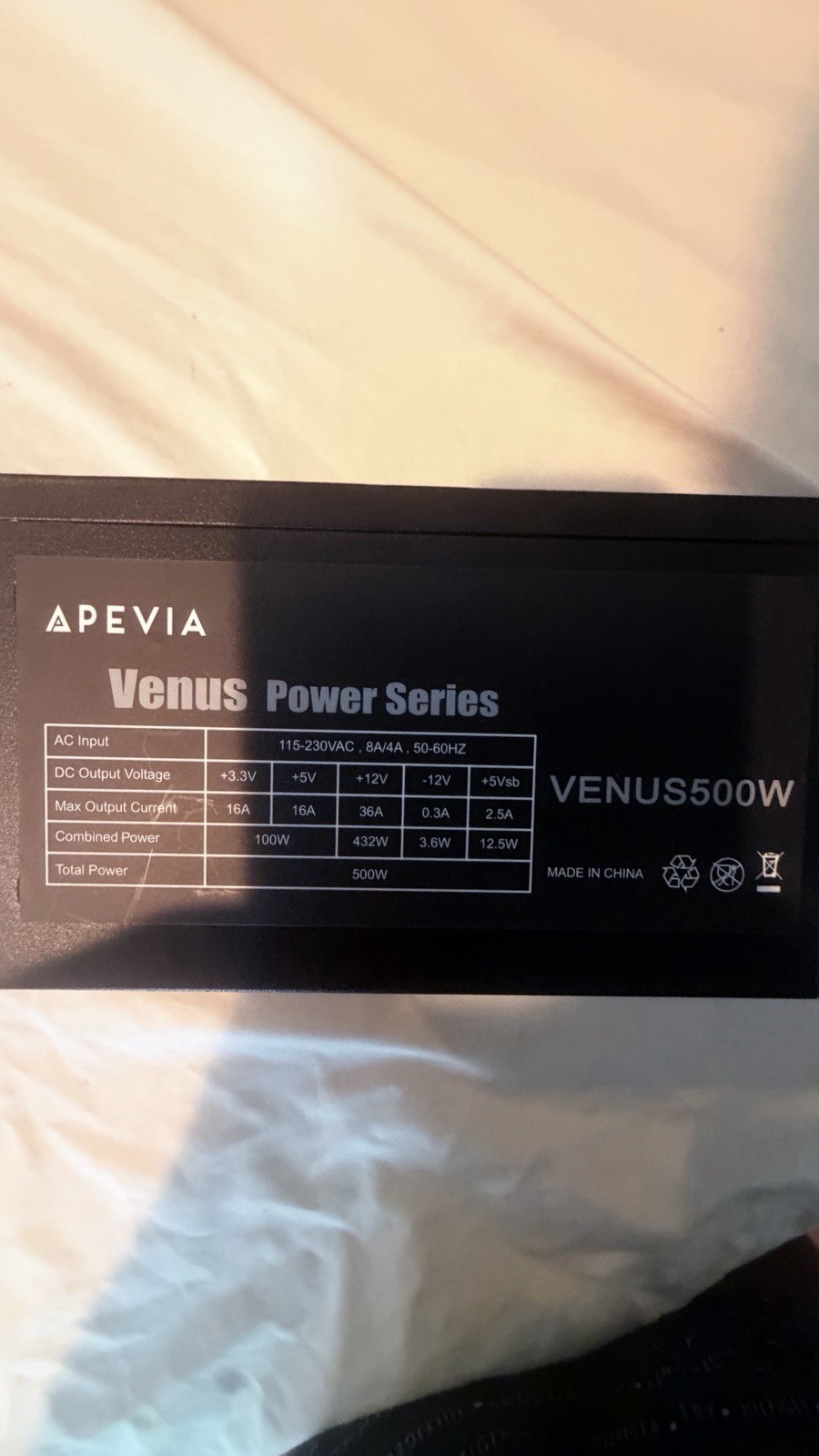 Apevia Venus Power Series VENUS500W 500W ATX PSU 20+4 Pin Black 1 Fan
