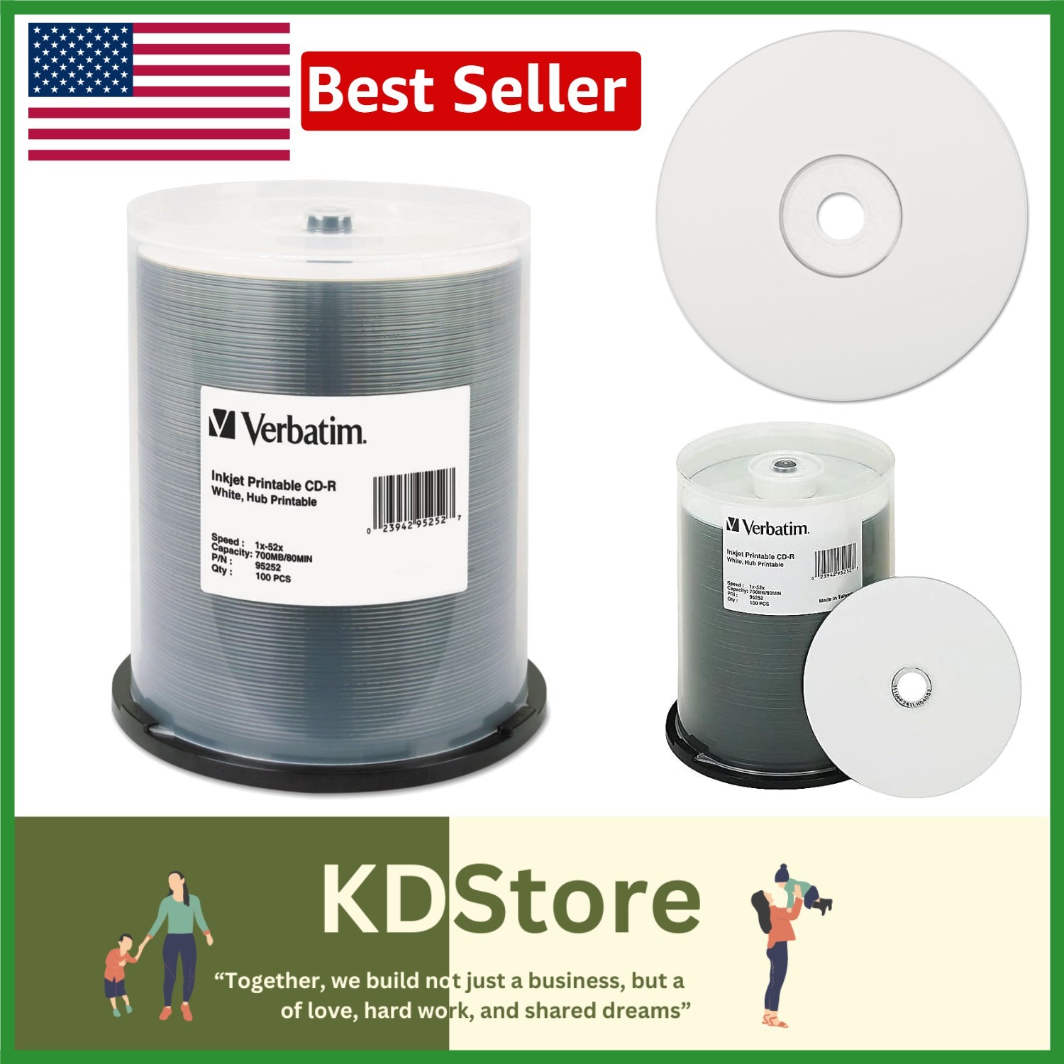 100 Pack White Hub Printable CD-R Discs - 700MB 52X High-Speed Recording