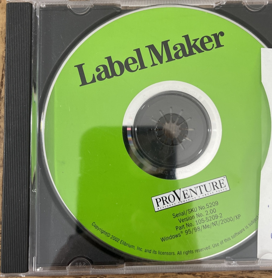 Label Maker PC CD Rom Software By ProVenture-Rare Vintage-SHIP 24 HRS