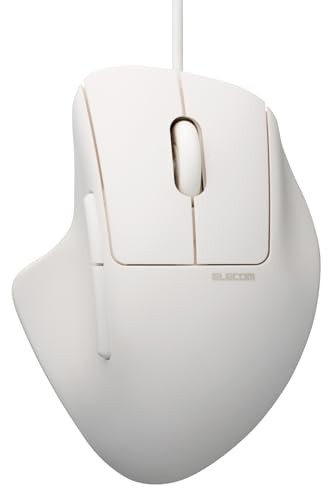 ELECOM SHELLPHA Wired Silent Mouse with 5 Tongue Buttons + Tilt, Medium, White