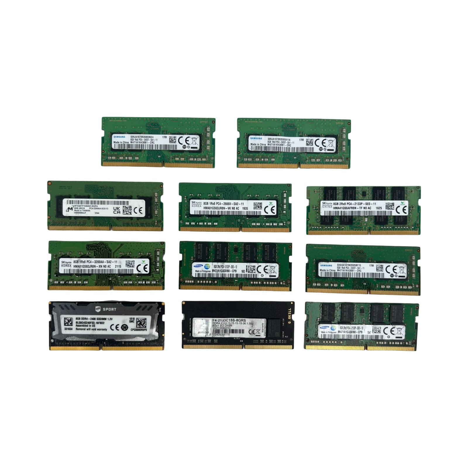 Lot of 11 - 8GB DDR4 Mixed Brands Mixed Speeds - ALL TESTED