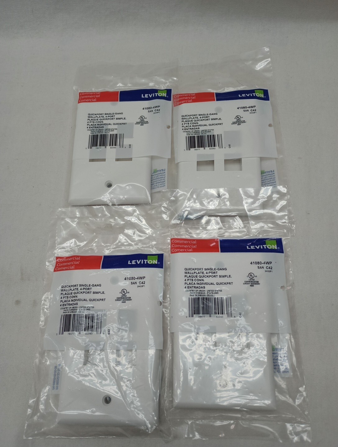 NEW Leviton 41080-4WP 4 Port Wallplate, White Lot Of 4