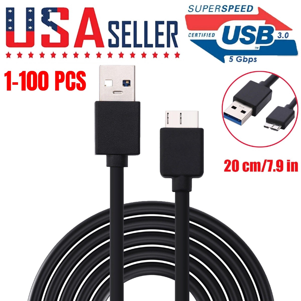 LOT High Speed Micro Usb 3.0 To Micro B Male Cable for External Hard Drive Disk