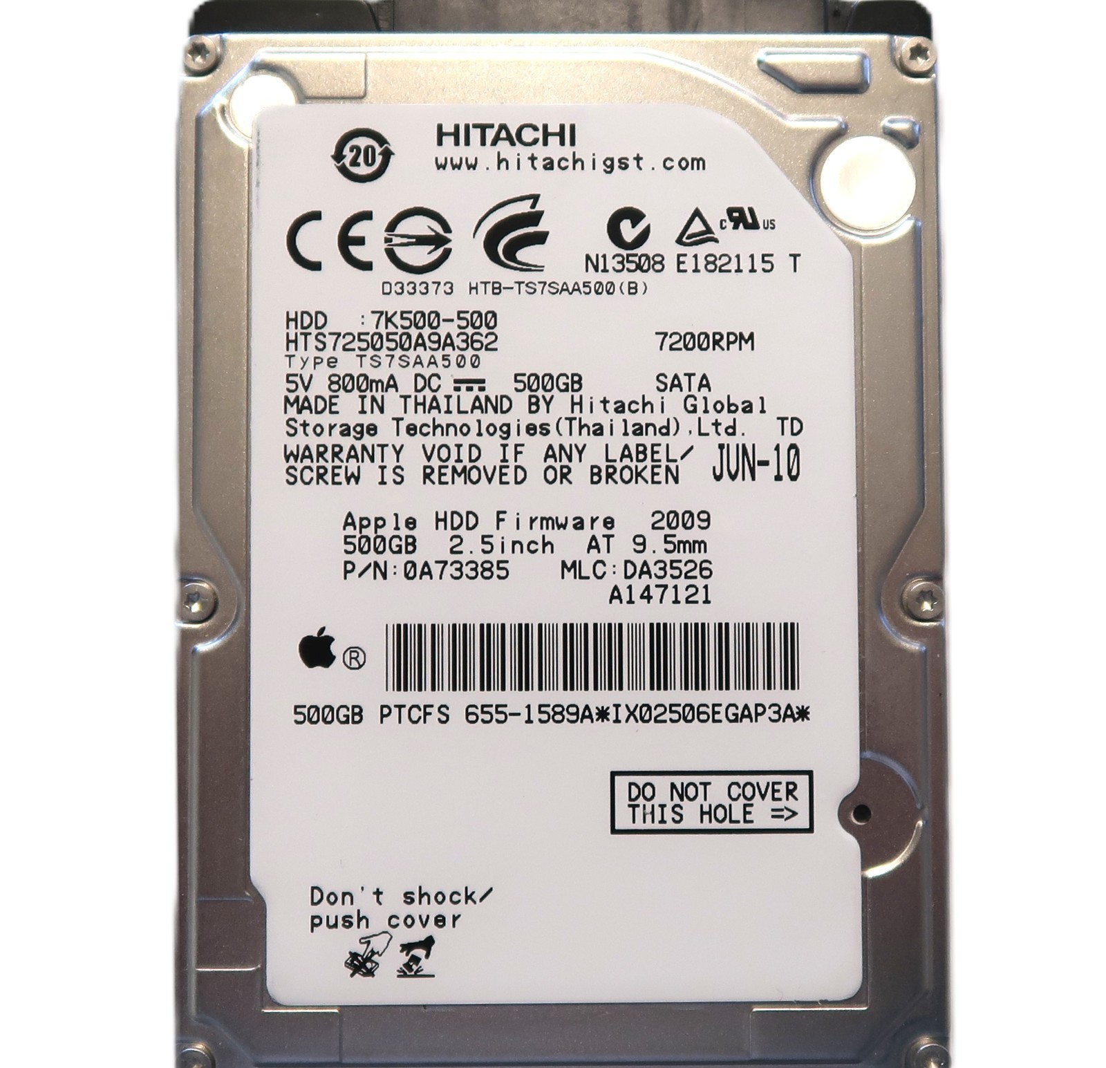 Hitachi HTS725050A9A362 0A73385 DA3526 Thailand 2.5" 500gb Sata HDD 2010