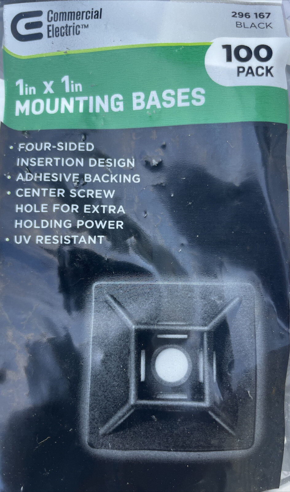 10 Bag = 1,000 Commercial Electric 1"X1" Mount Bases 4 Side Cable Clip 296 167