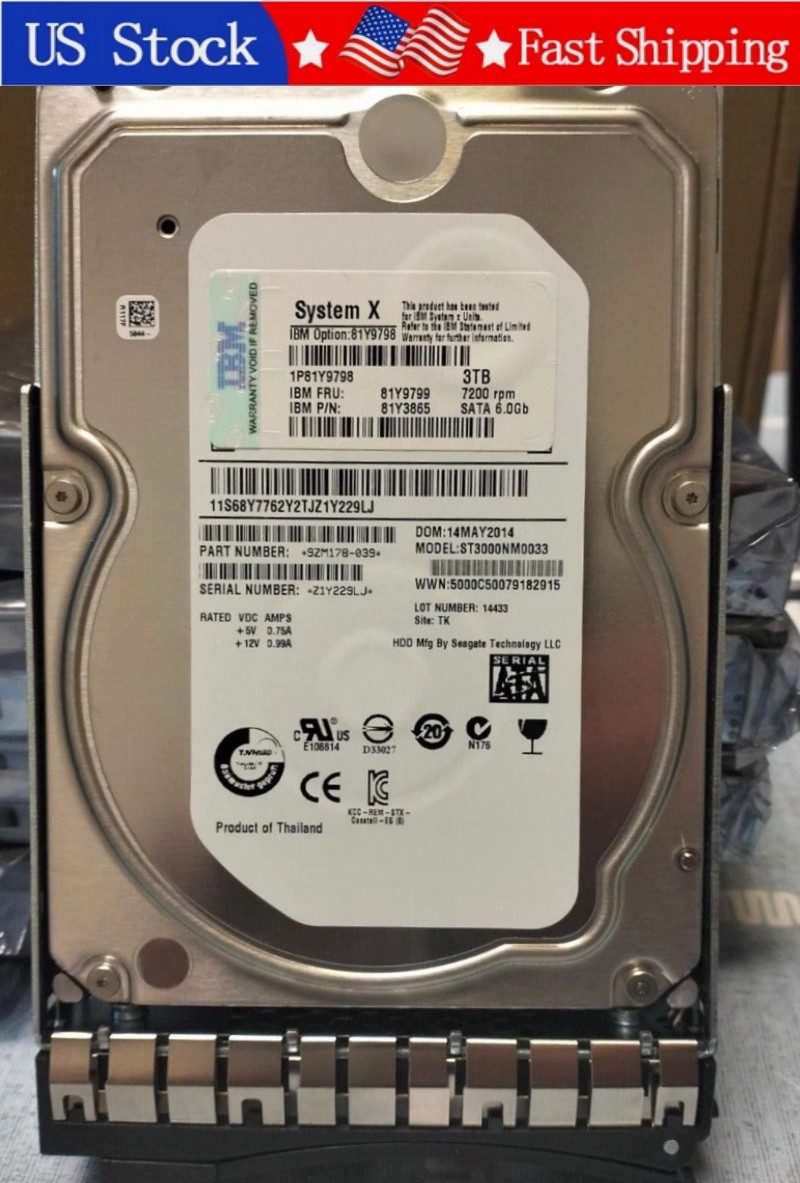 1PCS New IBM 81Y9799 81Y3865 81Y9798 ST3000NM0033 3TB 7.2K NL SATA 3.5" HDD