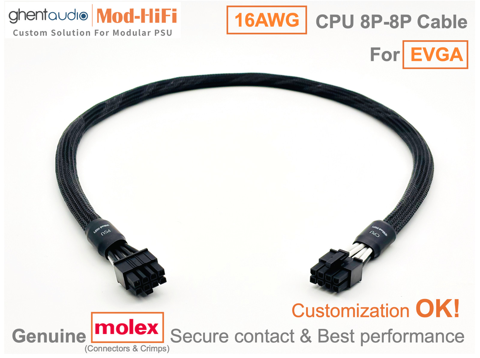 ⚡️16AWG CPU 8P Cable for EVGA SuperNOVA G2 1600W 1300W 1000W... -📏70cm/27inch