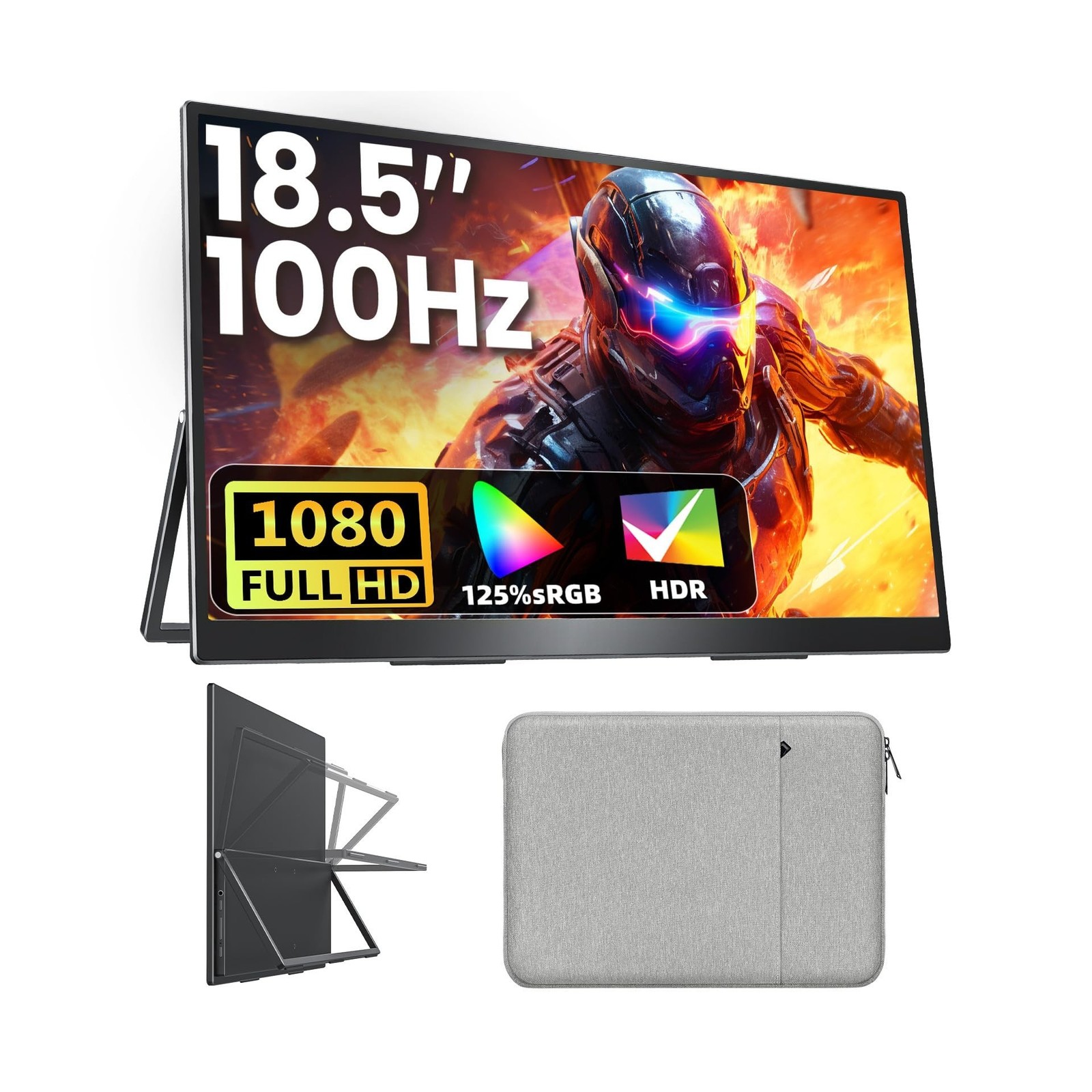 Portable Monitor 18.5 inch FHD 125% sRGB 100Hz IPS HDR HDMI USB-C Travel Moni...