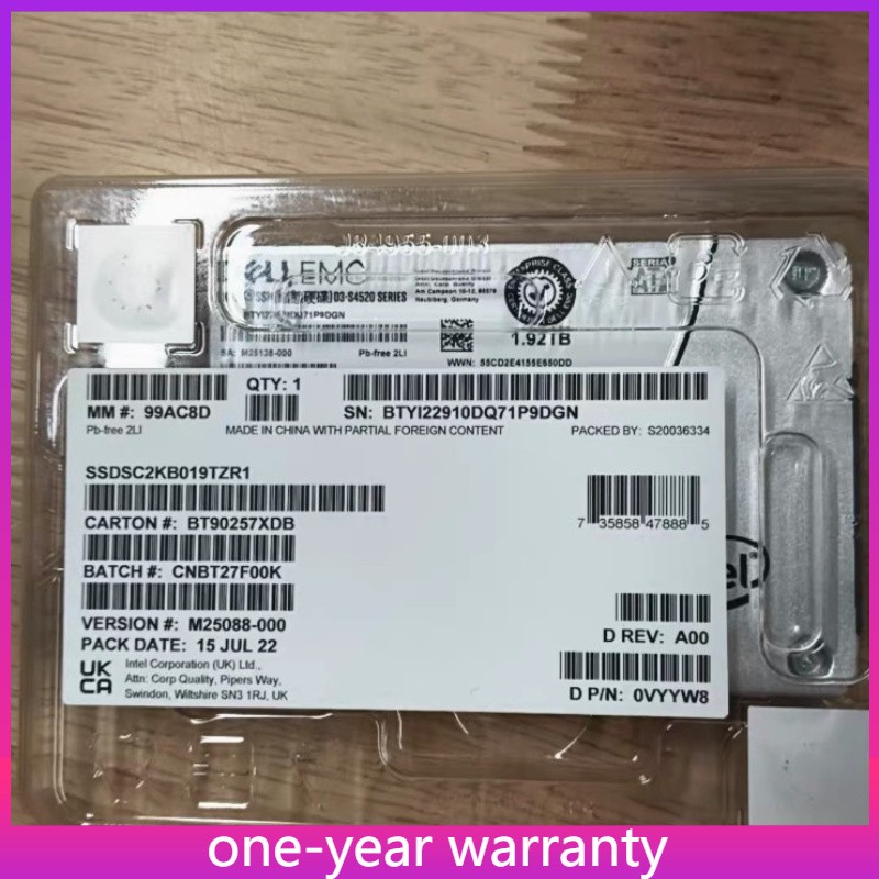 Intel D3-S4520 Dell EMC 0VYYW8 VYYW8 1.92TB 2.5" 6Gbps SATA SSD Drive W/ TRAY